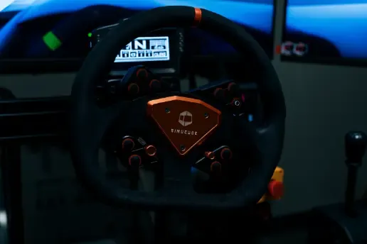 Racing rig steering wheel close-up